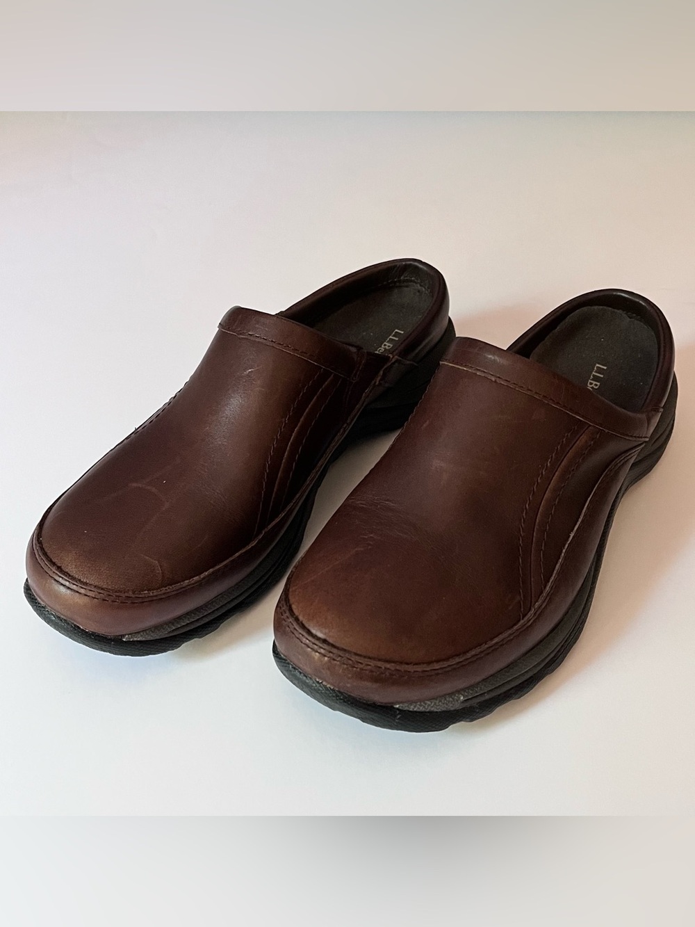 LL Bean Comfort Mocs Leather Clog Mules Brown Slip On 286828 Women's 7.5 Medium